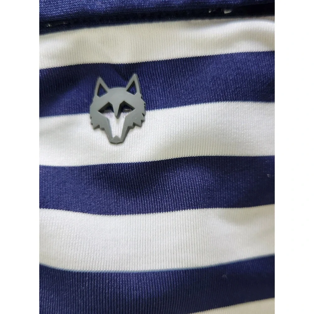 Greyson Clothiers Mens Large Navy White Striped Golf Polo Shirt Wolf Logo L - Picture 5 of 5
